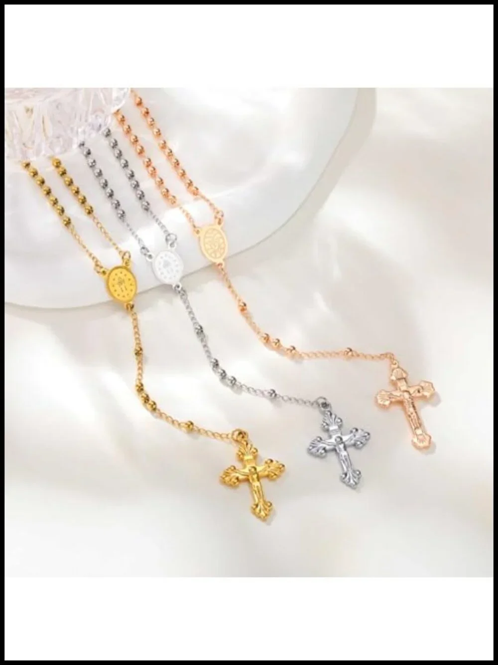 18K Gold Plated Stainless Steel Rosary Necklace with Virgin Mary Pendant